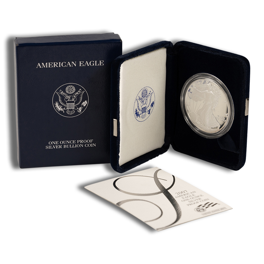 2007-W Proof Silver Eagle with Box & COA 2007-W Proof Silver Eagle with Box & COA - Image 1