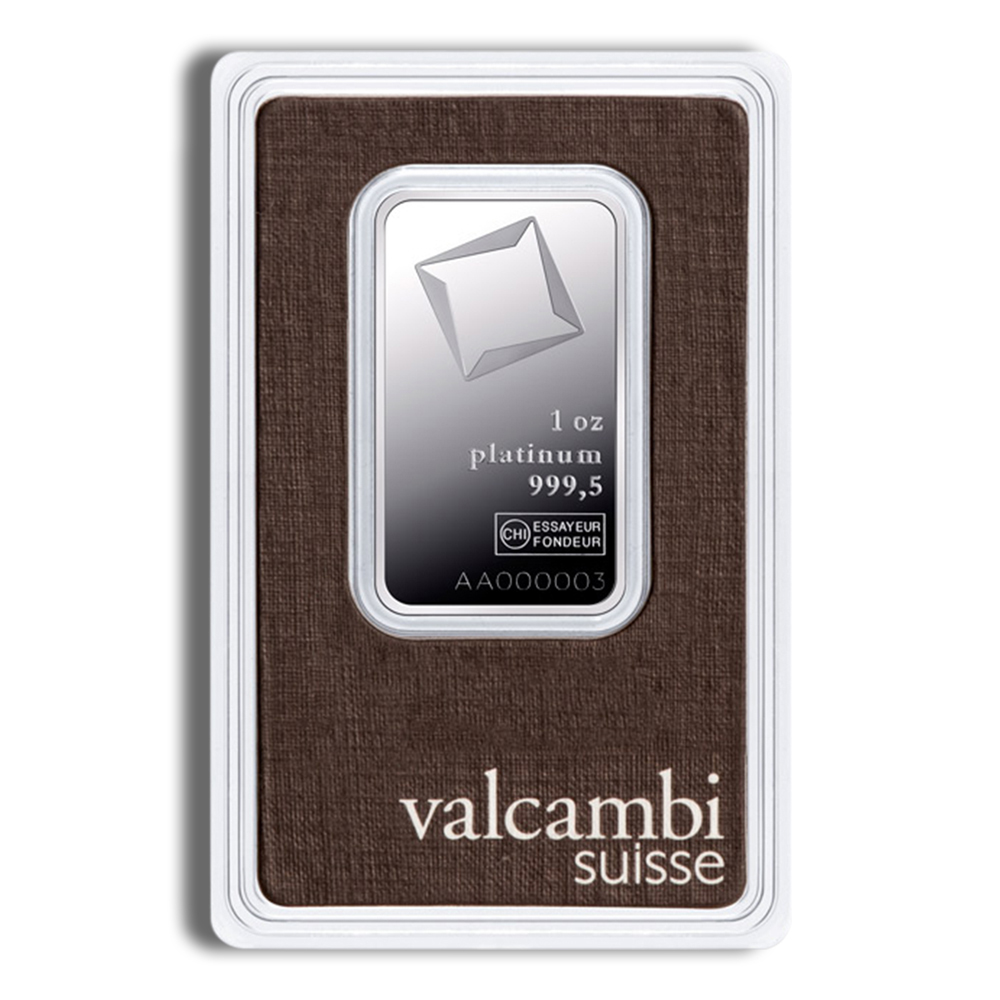 1 oz Platinum Bar - Valcambi (Carded) 1 oz Platinum Bar - Valcambi (Carded) - Image 1
