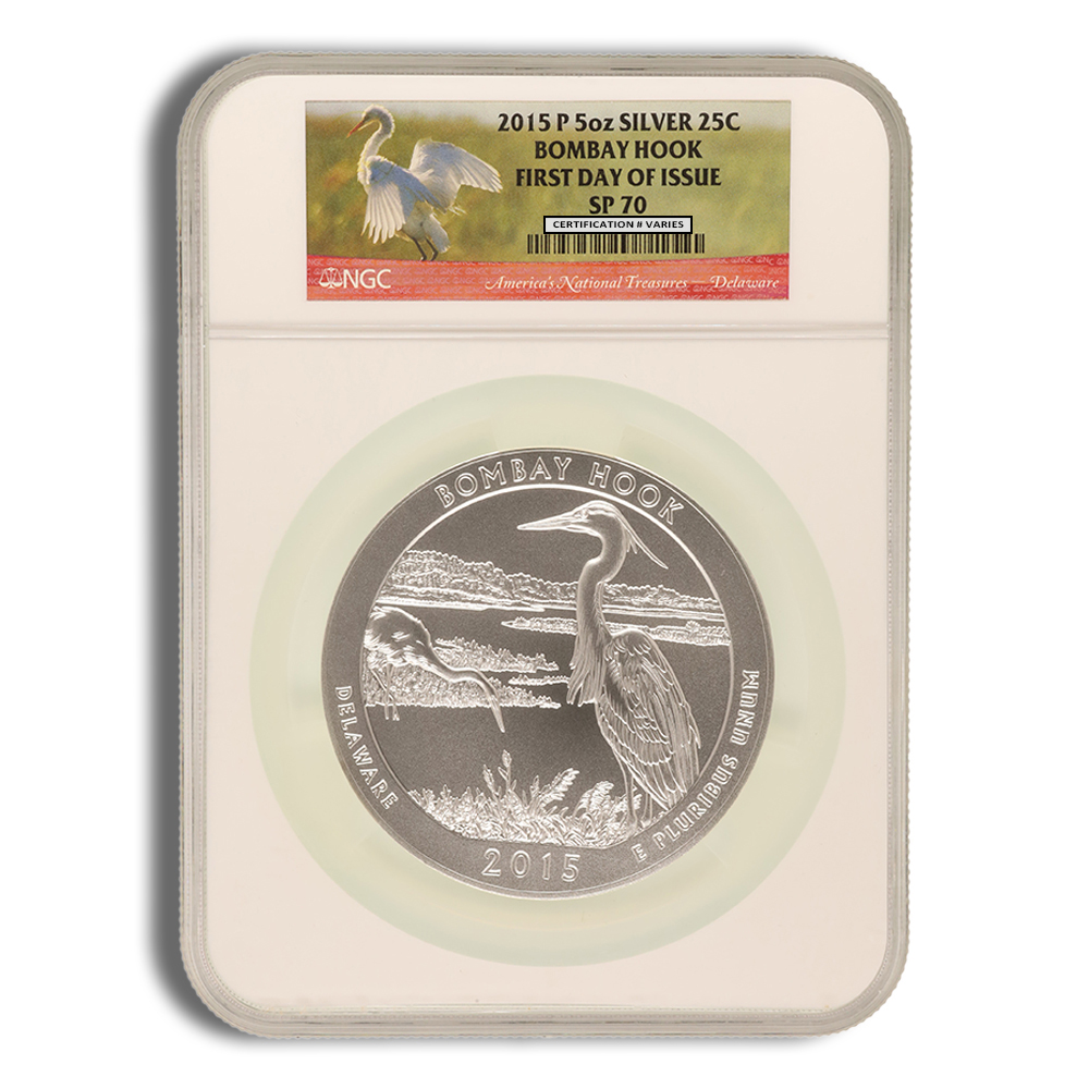 2015-P 5 oz ATB Bombay Hook Silver Coin NGC SP70 2015-P 5 oz ATB Bombay Hook Silver Coin NGC SP70 - Image 1