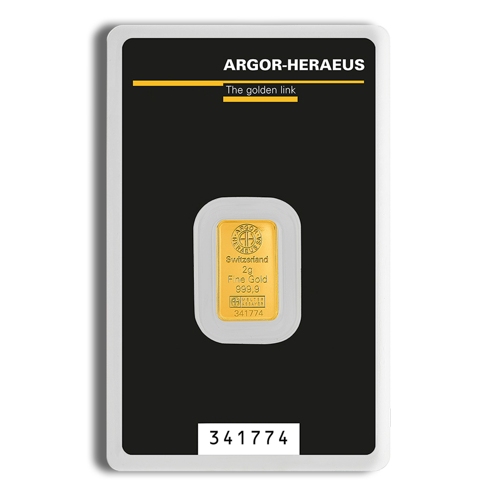 2 gram Gold Bar - Argor-Heraeus (Carded) 2 gram Gold Bar - Argor-Heraeus (Carded) - Image 1