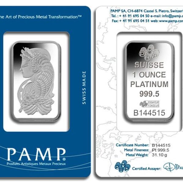 1 oz Platinum Bar - Brand Varies (Carded)