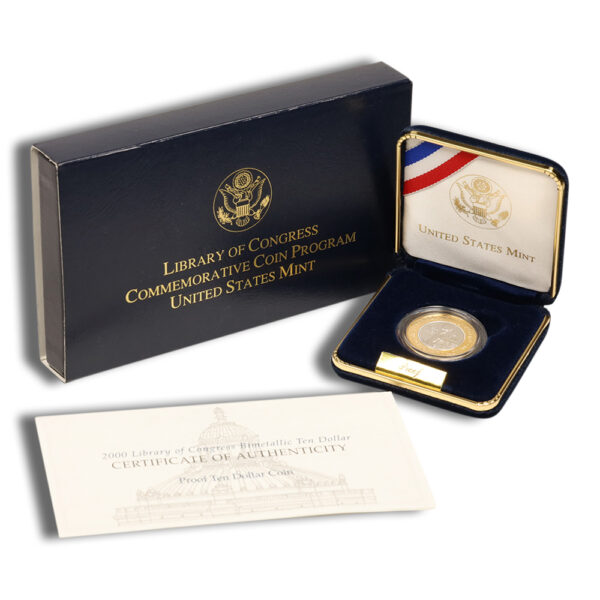2000-W $10 Library of Congress Bimetallic Coin - Proof (Box/COA)
