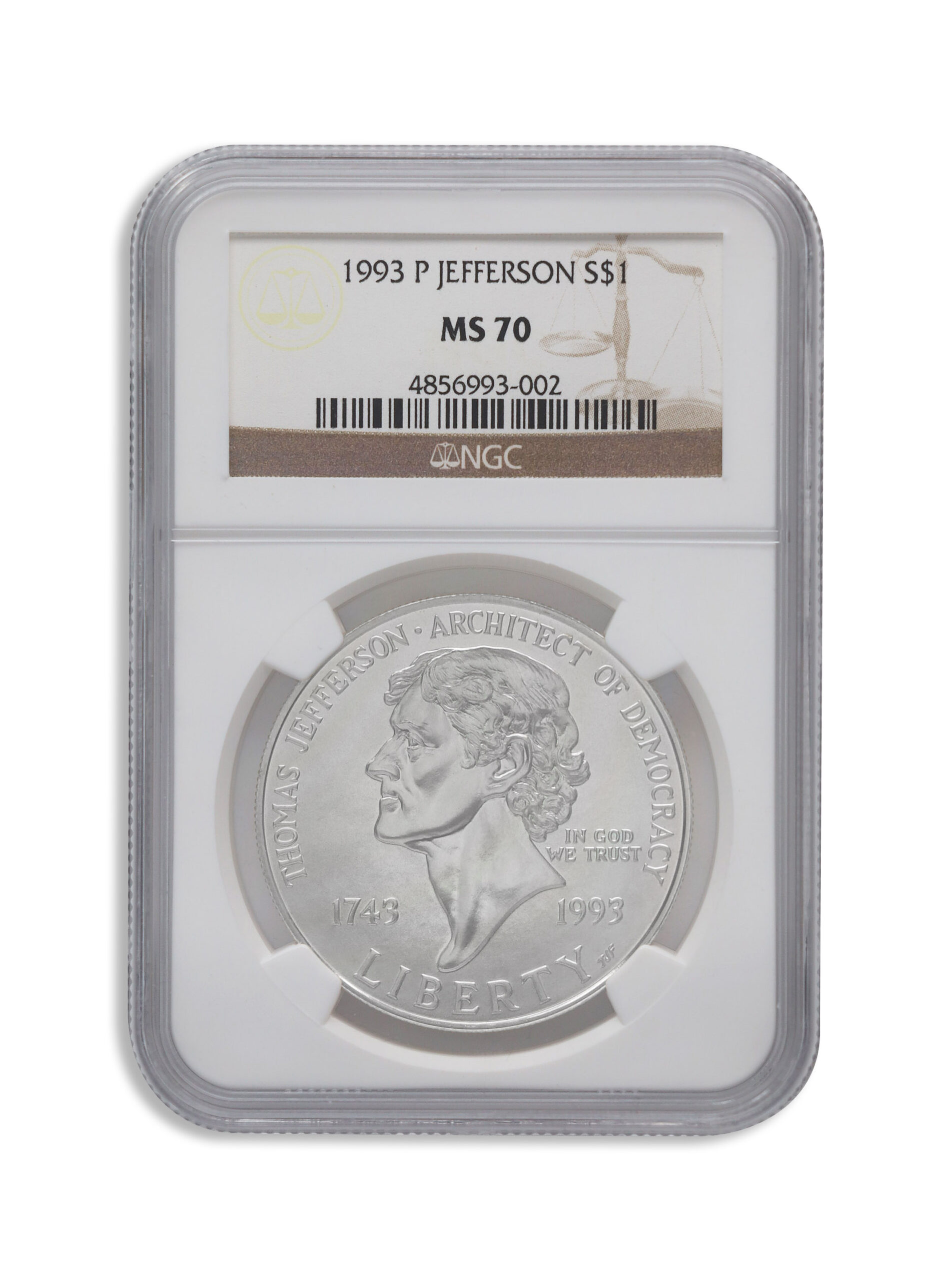 1993-P $1 Jefferson Silver Commem - NGC MS70 1993-P $1 Jefferson Silver Commem - NGC MS70 - Image 1