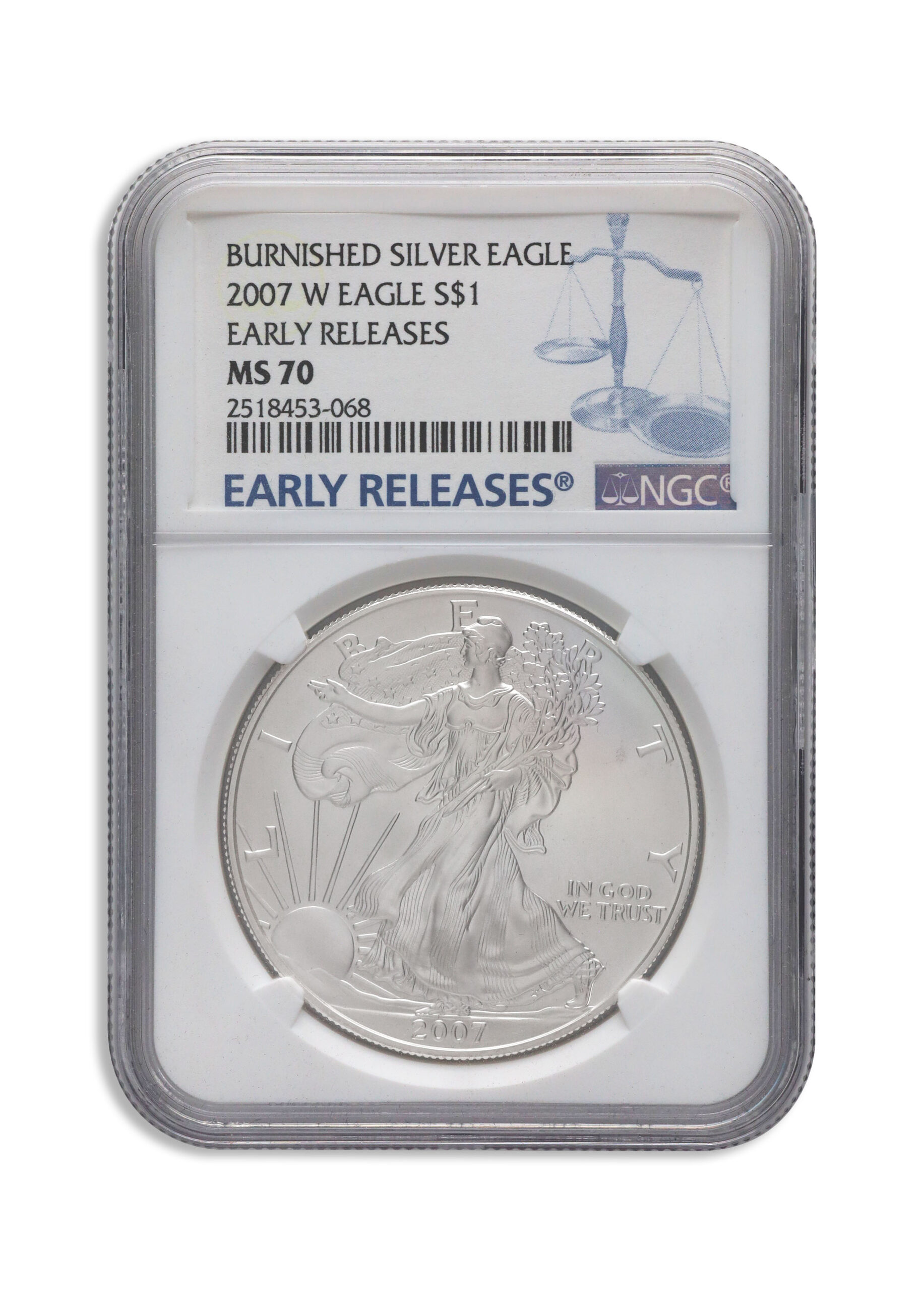 2007-W Burnished Silver Eagle NGC MS70 ER 2007-W Burnished Silver Eagle NGC MS70 ER - Image 1