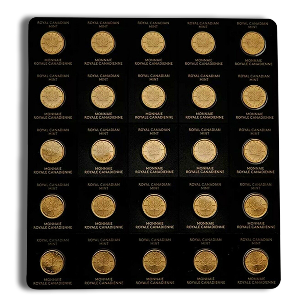 25 x 1 g Canadian MapleGram Gold Coins (Carded) 25 x 1 g Canadian MapleGram Gold Coins (Carded) - Image 1