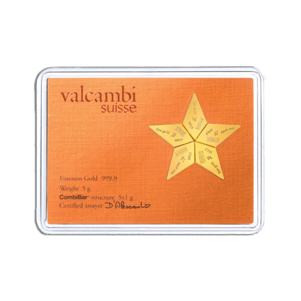 5 x 1 gram Valcambi CombiBar™ Star (Assay - Plain Back)