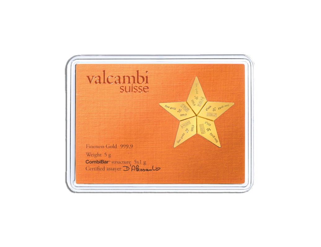 5 x 1 gram Valcambi CombiBar™ Star (Assay - Plain Back) 5 x 1 gram Valcambi CombiBar™ Star (Assay - Plain Back) - Image 1