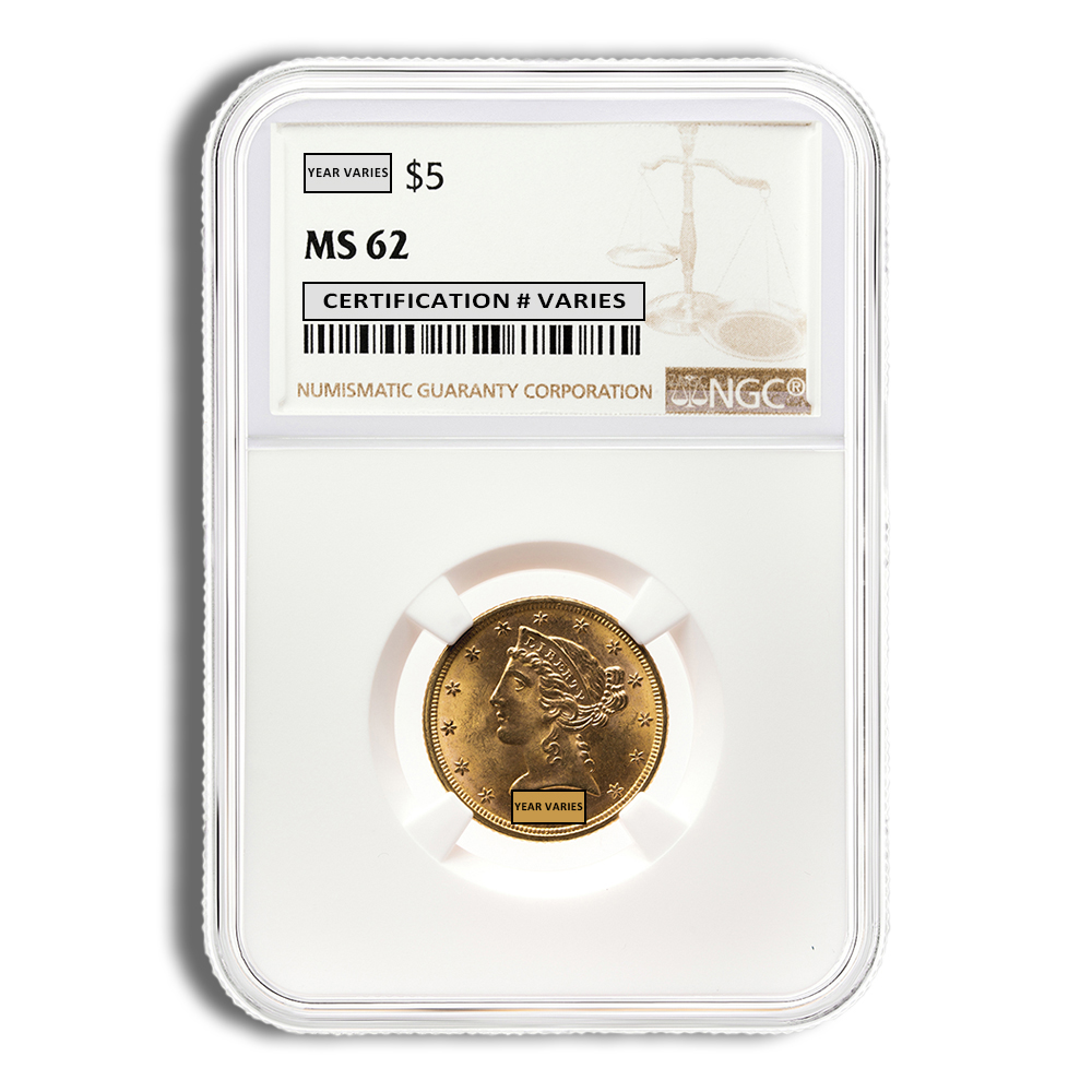 $5 Gold Liberty Half Eagle - NGC MS62 $5 Gold Liberty Half Eagle - NGC MS62 - Image 1