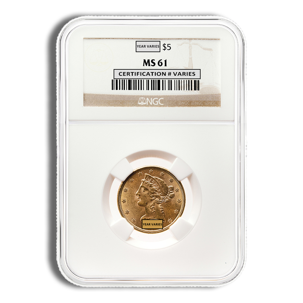 $5 Gold Liberty Half Eagle - NGC MS61 $5 Gold Liberty Half Eagle - NGC MS61 - Image 1
