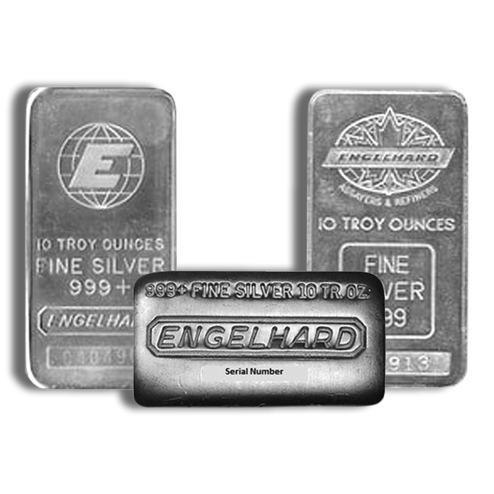 10 oz Silver Bar - Engelhard (Design Varies) 10 oz Silver Bar - Engelhard (Design Varies) - Image 1