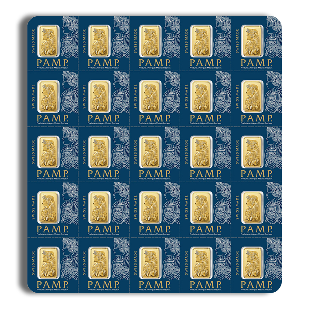 25 x 1 g Gold Bar - PAMP Multigram Gold Bar (Carded) 25 x 1 g Gold Bar - PAMP Multigram Gold Bar (Carded) - Image 1