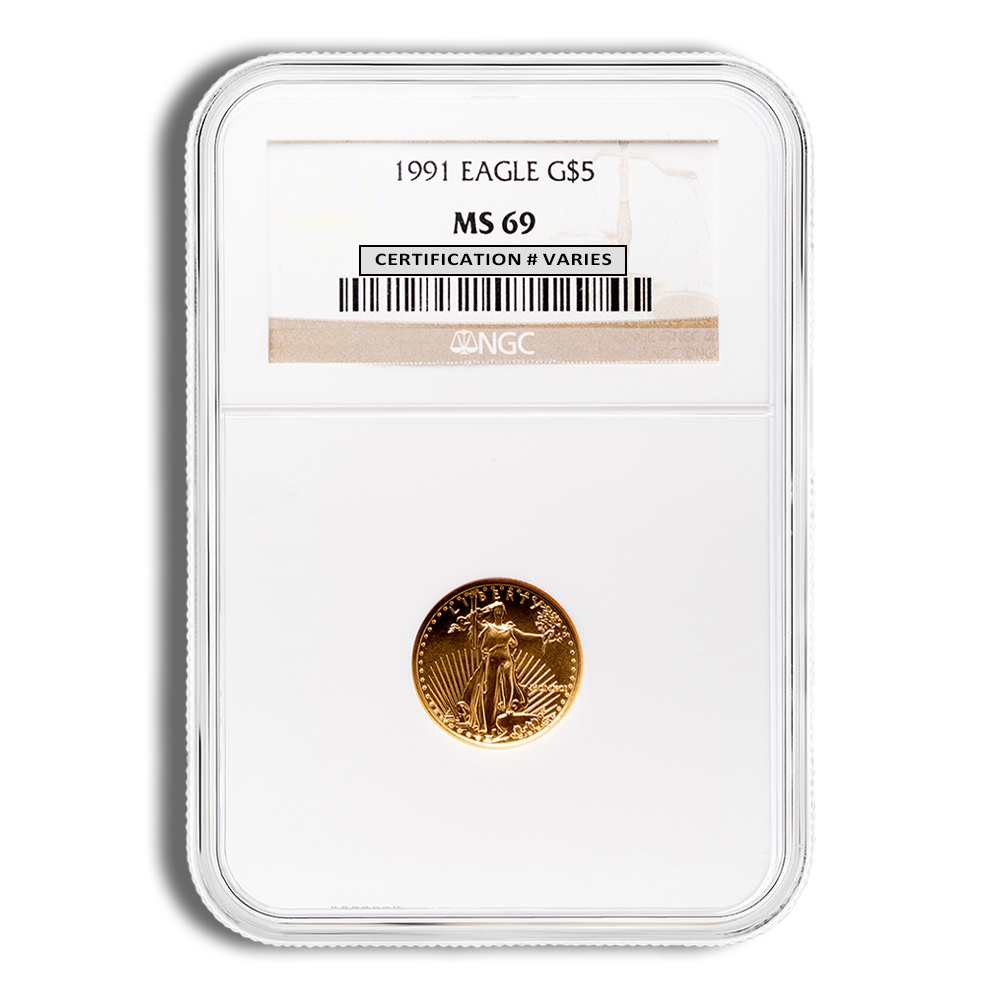 1991 1/10 oz Gold Eagle $5 NGC MS69 1991 1/10 oz Gold Eagle $5 NGC MS69 - Image 1