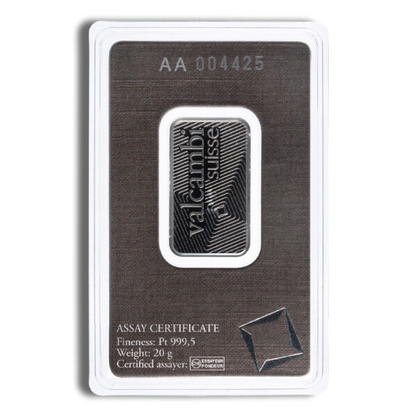 20 gram Platinum Bar - Valcambi (Carded)