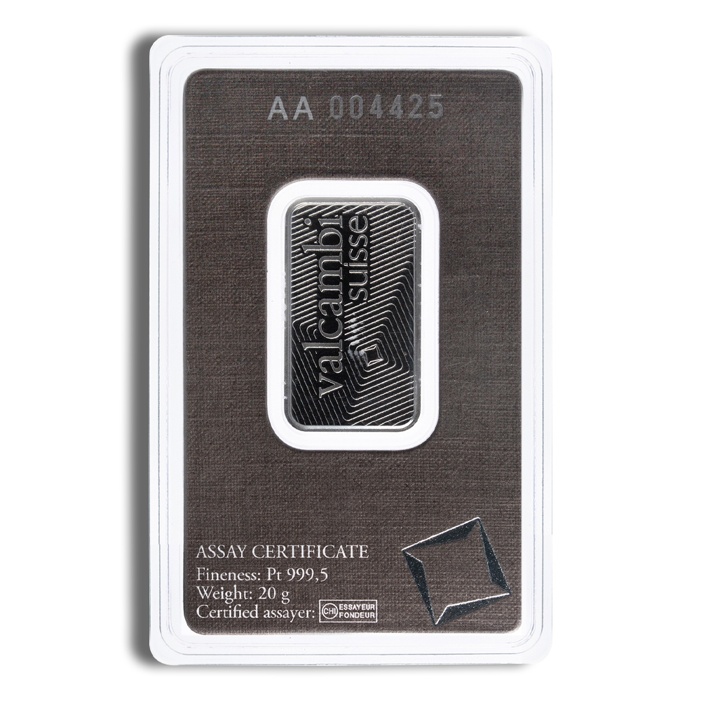 20 gram Platinum Bar - Valcambi (Carded) 20 gram Platinum Bar - Valcambi (Carded) - Image 1
