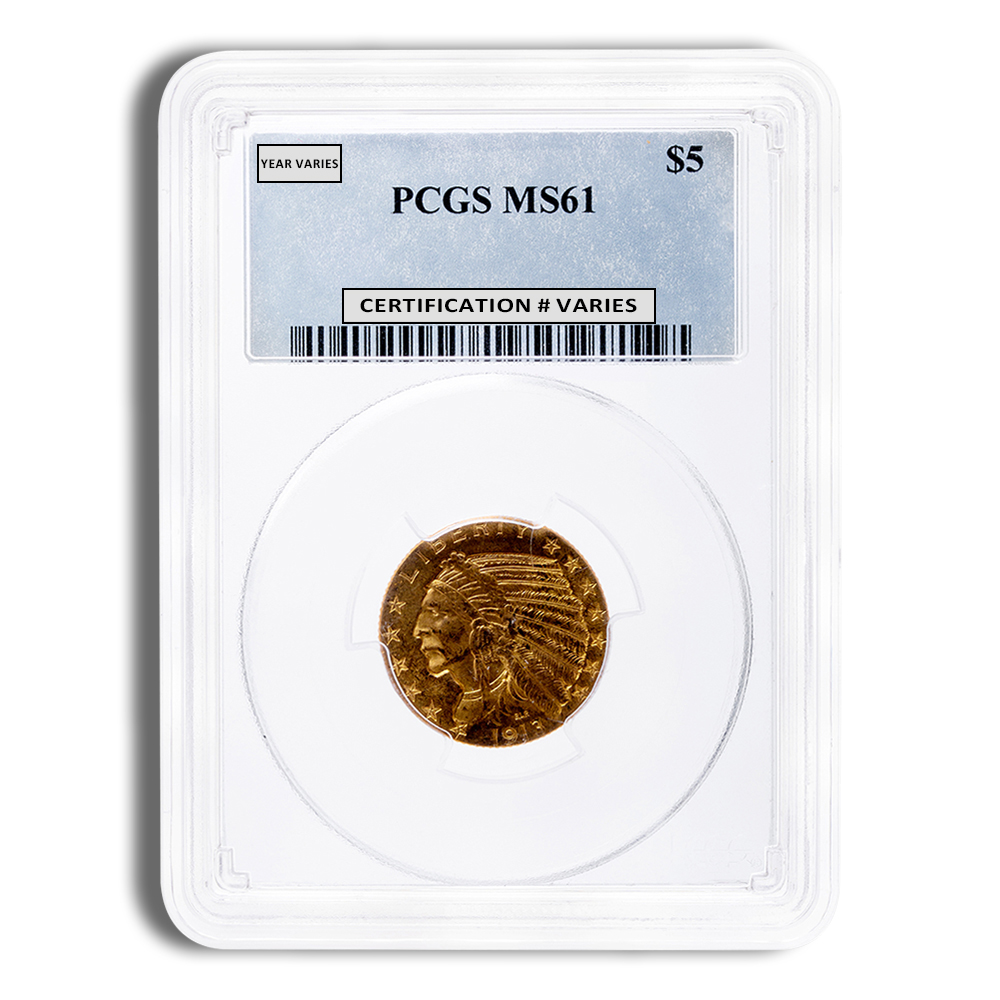 $5 Gold Indian Half Eagle - PCGS MS61 $5 Gold Indian Half Eagle - PCGS MS61 - Image 1