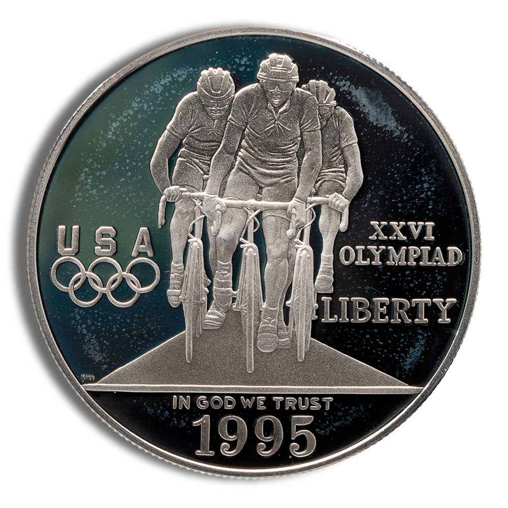 1995-D $1 Olympic Cycling Silver Commem - BU 1995-D $1 Olympic Cycling Silver Commem - BU - Image 1
