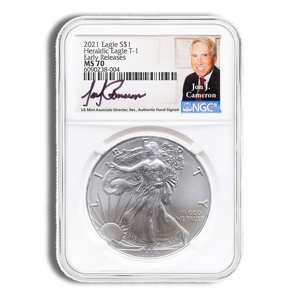 2021 Silver Eagle NGC MS70 ER - Type 1 (Jon Cameron) 2021 Silver Eagle NGC MS70 ER - Type 1 (Jon Cameron) - Image 1