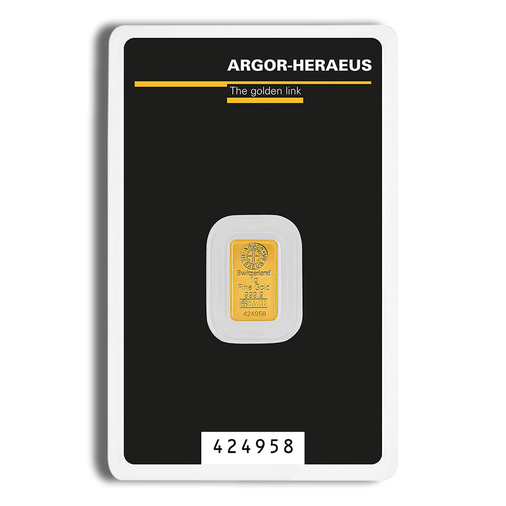 1 gram Gold Bar - Argor-Heraeus (Carded) 1 gram Gold Bar - Argor-Heraeus (Carded) - Image 1