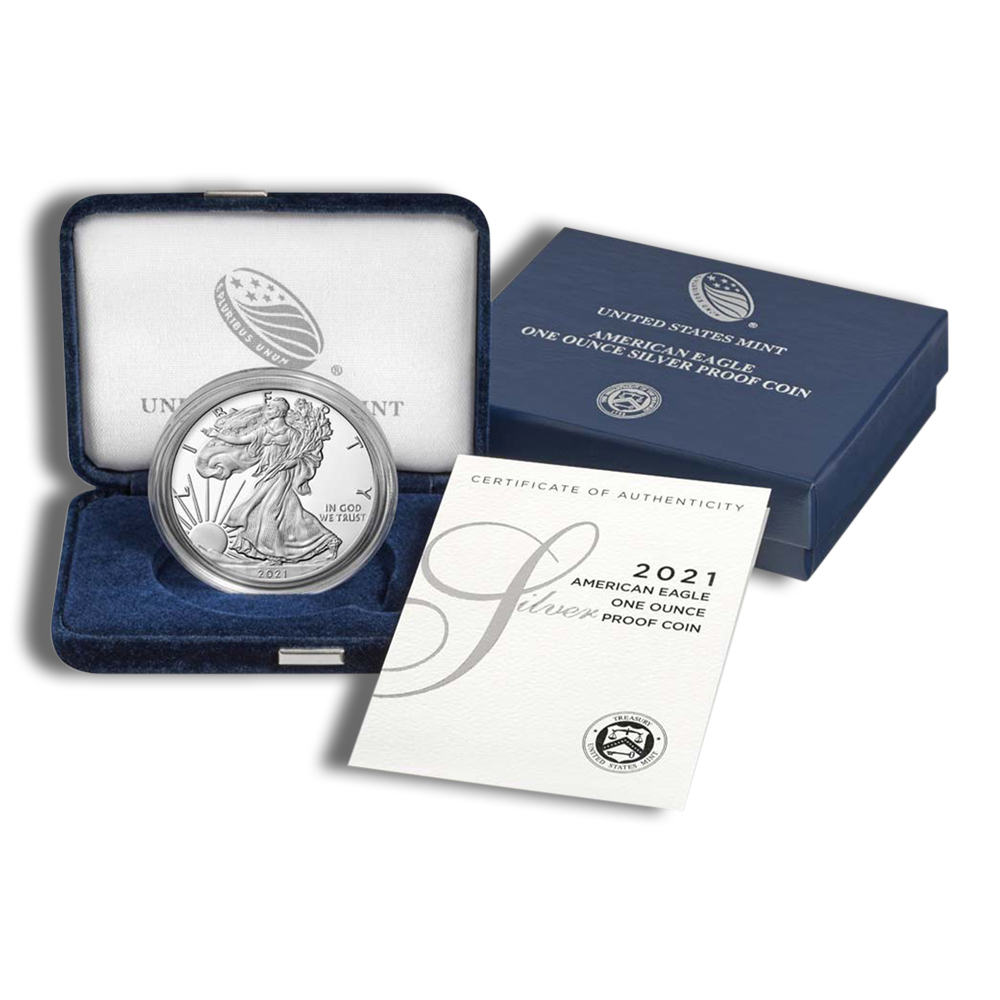 2021-W Proof Silver Eagle with Box & COA - Type 1 2021-W Proof Silver Eagle with Box & COA - Type 1 - Image 1