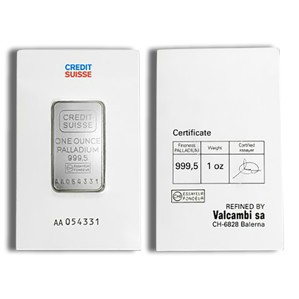 1 oz Palladium Bar - Credit Suisse (Carded) 1 oz Palladium Bar - Credit Suisse (Carded) - Image 1