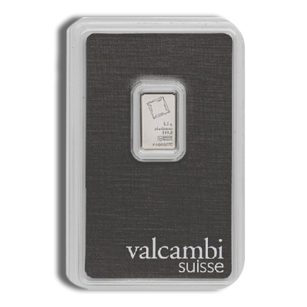 2.5 gram Platinum Bar - Valcambi (Carded) 2.5 gram Platinum Bar - Valcambi (Carded) - Image 1