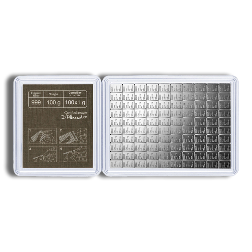 100 x 1 gram Silver Valcambi CombiBar™ (In Assay) 100 x 1 gram Silver Valcambi CombiBar™ (In Assay) - Image 1